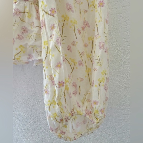 For Love & Lemons Smocked Crop Floral Puff Long Sleeve Blouse Size L - Picture 5 of 9